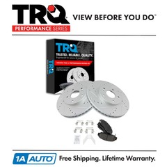 TRQ Front Posi Ceramic Brake Pad Performance Drilled Slotted Zinc Coated Rotors