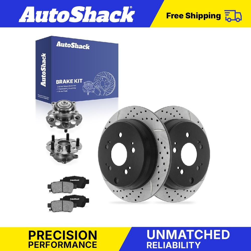 Rear Drilled Slotted Brake Rotors Pads Hubs for Honda, Odyssey 2005-2010