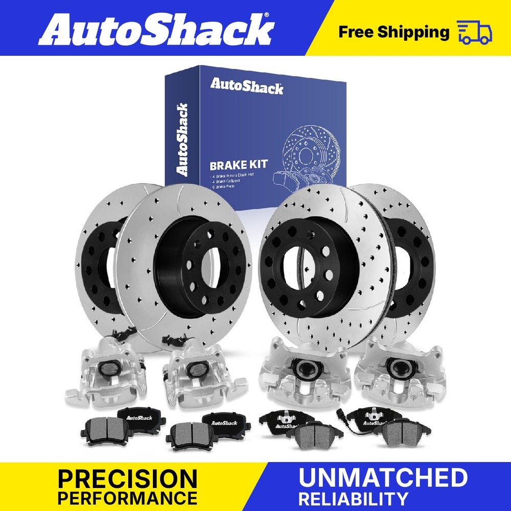 Front Rear Drilled Slotted Brake Rotors Pads Calipers for VW Jetta 2006-2008