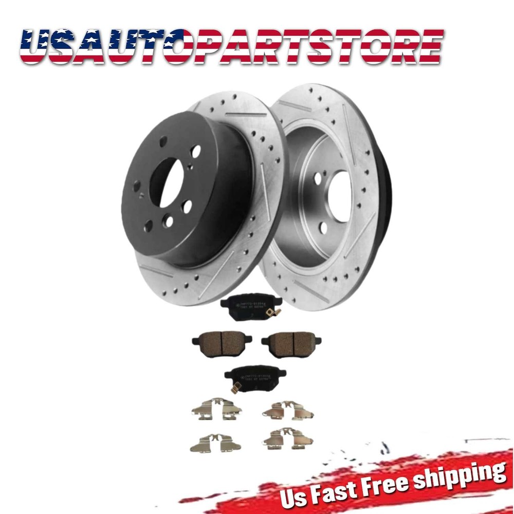259mm Rear Drilled Rotors Brake Ceramic Pads fit 2018-2021 Toyota Prius Prime