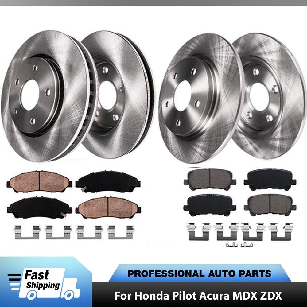 330mm Front & 334mm Rear Disc Rotors Brake Pads for Honda Pilot Acura MDX ZDX