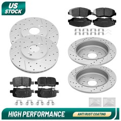 Front & Rear Drilled Brake Rotors + Ceramic Pads for Honda Pilot 2003 – 2008