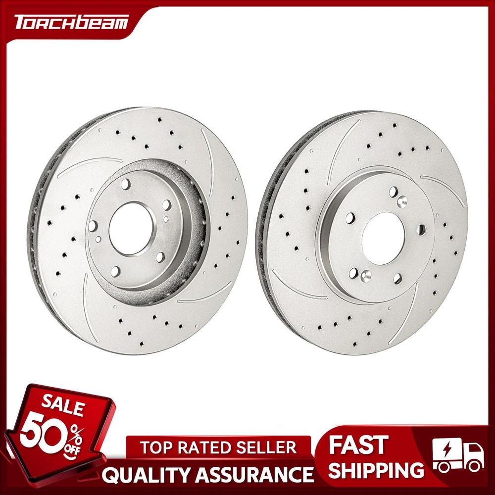 2x Front Drilled Slotted Disc Brake Rotors For 2008-2009 Honda Accord 2.4L L4