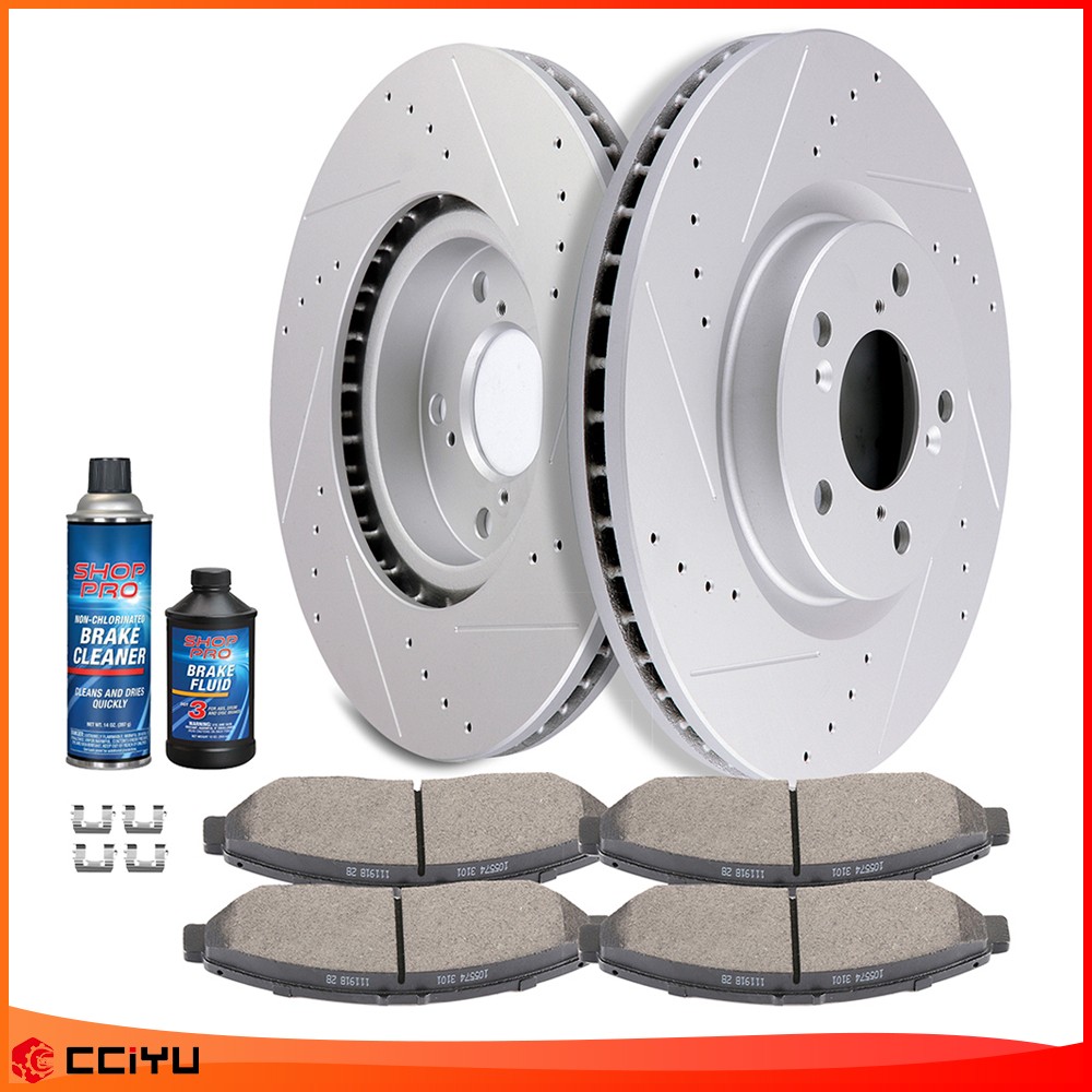 Fits Honda Pilot 2009-2015 Front Drilled & Slotted Brake Rotors + Ceramic Pads
