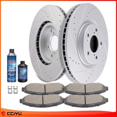 Fits Honda Pilot 2009-2015 Front Drilled & Slotted Brake Rotors + Ceramic Pads