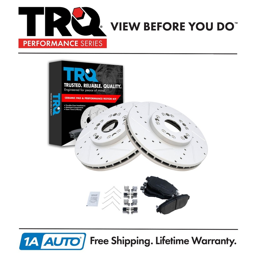 TRQ Front Performance Drilled & Slotted Brake Rotor & Posi Ceramic Pad Set