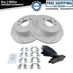 Rear Posi Ceramic Brake Pads & Performance Drilled Slotted Coated Rotors New