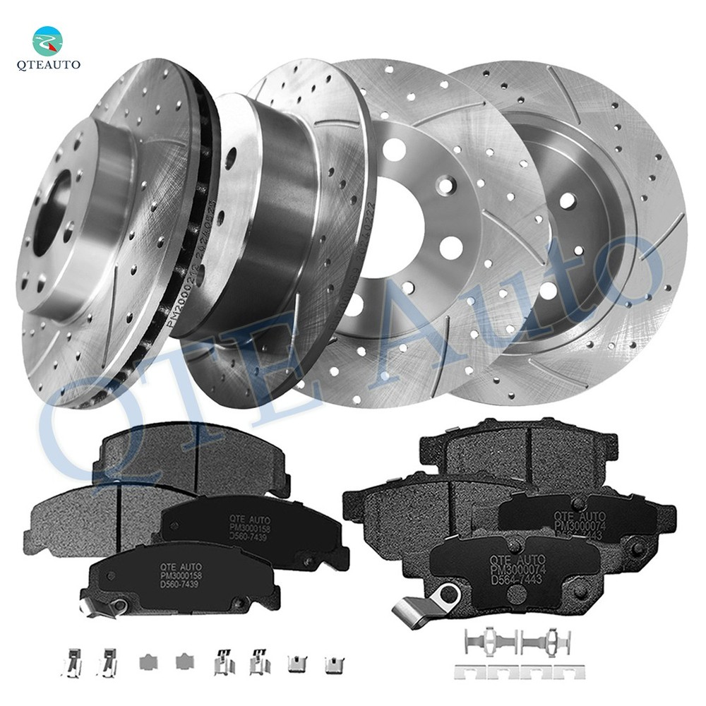 12 Front 240-Rear 239mm Drilled Brake Rotors-Brake Pad For 1992-1995 Honda Civic
