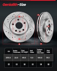 255mm Front Drilled Slotted Disc Rotors Ceramic Pads for 2004 -2009 Toyota Prius