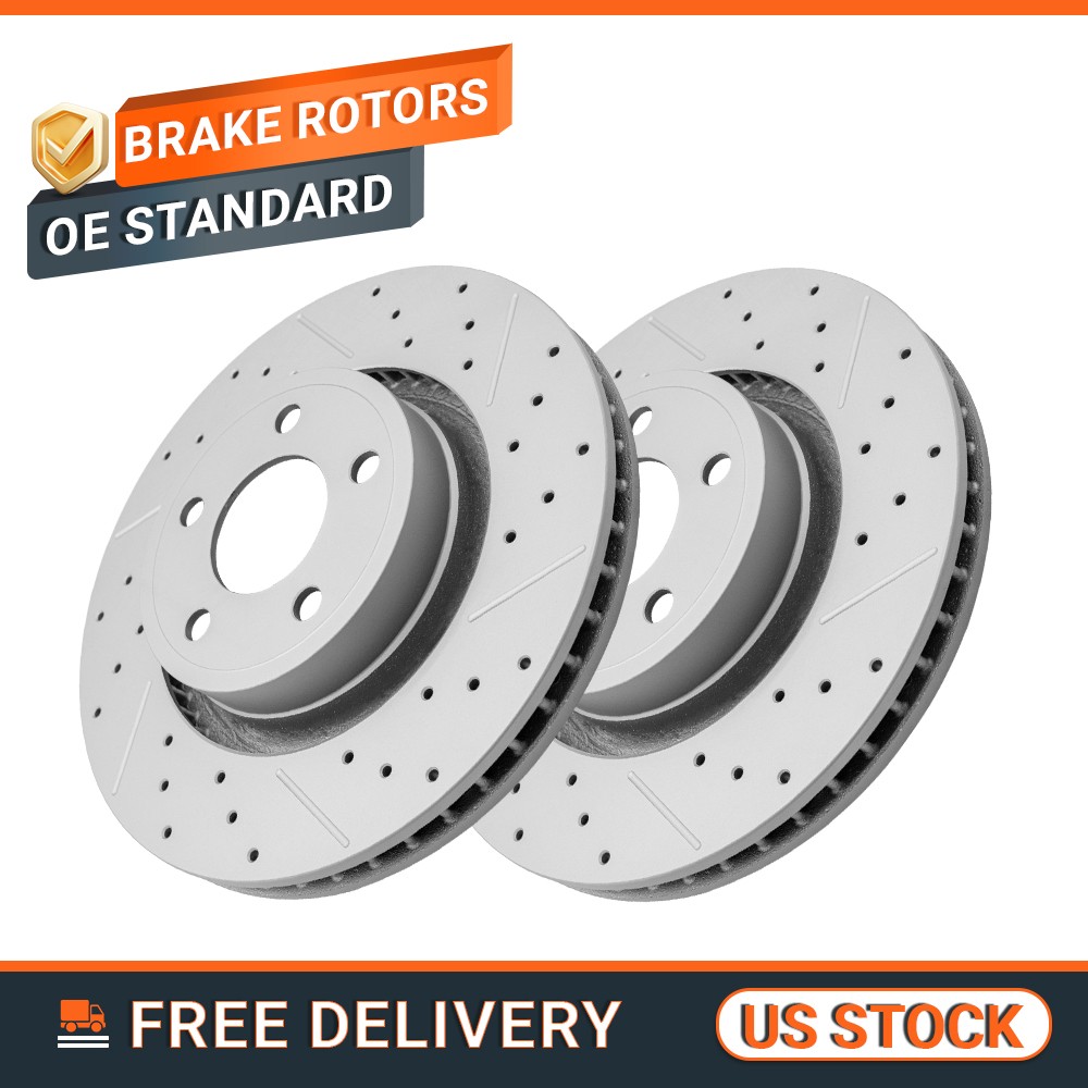 Front Drilled and Slotted Brake Rotors for 2015-2024 Ford Mustang