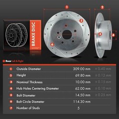 2x Drilled Brake Rotors for Toyota Highlander 08-14 Rear Driver and Passenger