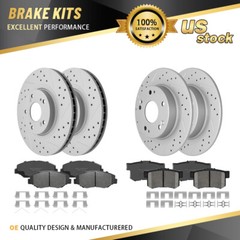 For Honda Civic 2.4L Front and Rear Drilled Disc Rotors Ceramic Brake Pads