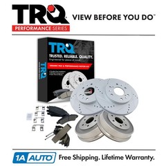 TRQ Front & Rear Ceramic Brake Pad Performance Rotor Rear Drum & Shoe Kit