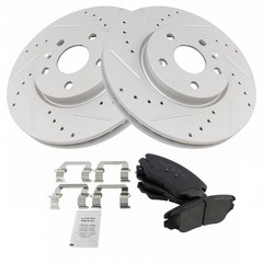 TRQ Front Ceramic Brake Pad & Performance Drilled Slotted Zinc Rotor Kit