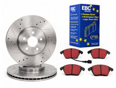 FRONT AXLE 312MM DRILLED GROOVED BRAKE DISCS PAIR VENTED EBC PADS PAD SET