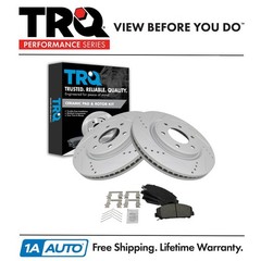 TRQ Front Posi Ceramic Brake Pad Performance Drilled Slotted Zinc Coated Rotors