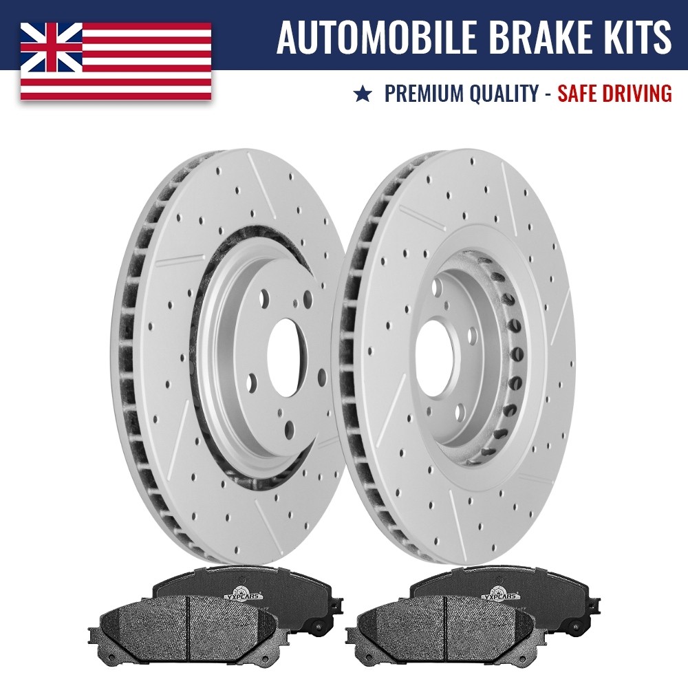 Front Drilled Rotors + Brake Pads for Toyota Sienna Highlander Lexus RX350 NX300