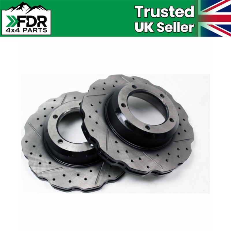 Front Vented Brake Discs Drilled-Grooved-Wavy for Range Rover Classic (Pair)