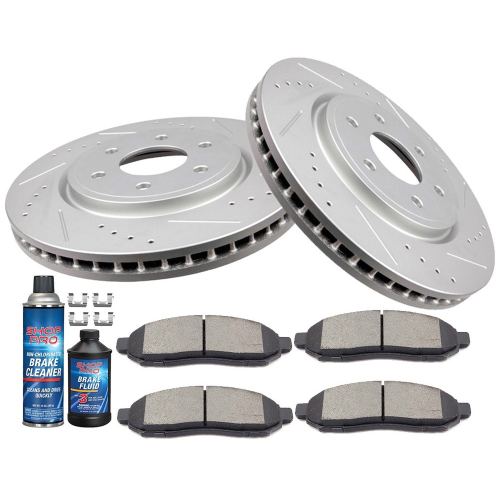 2X Front Brake Discs Rotors And 4X Ceramic Pads For 2005-2017 Frontier Drilled