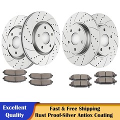 For Town Country Grand Caravan Dual Piston Front Rear Slotted Rotors Brake Pads