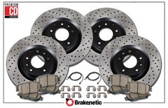 F&R BRAKENETIC Premium Drilled Brake Rotors + Ceramic Pads+Sensors 56.34191.22.1