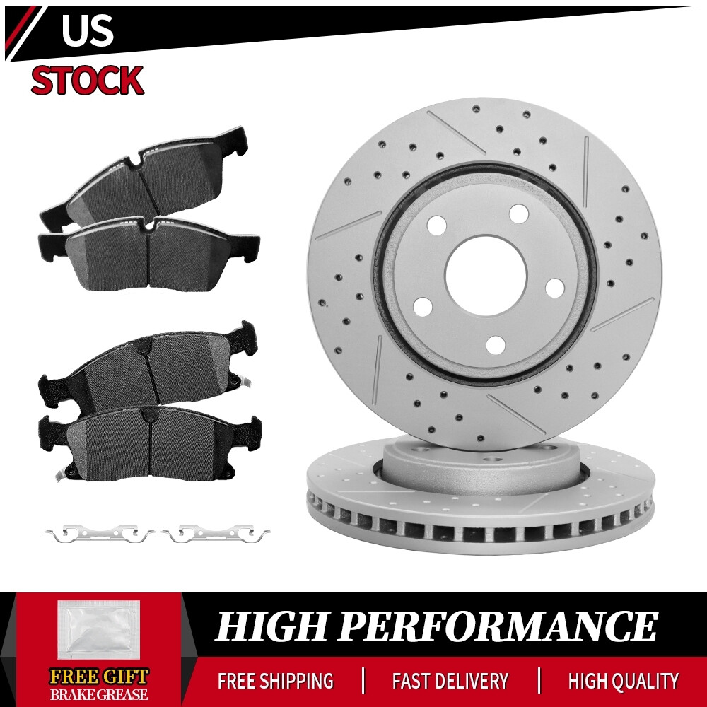 Front Drilled Rotor + Brake Pad for 2011-2018 Jeep Grand Cherokee Dodge Durango