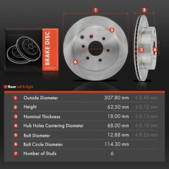 2x Rear Left&Right Disc Brake Rotor for Nissan Pathfinder 2005-2012 6Stud 308mm