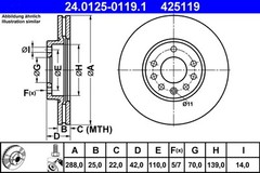 ATE 24.0125-0119.1 Brake Disc for Chevrolet, Opel, Saab, Vauxhall