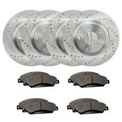 Front & Rear Drilled Brake Rotors + Pads for 2020 Audi A3 Qutro