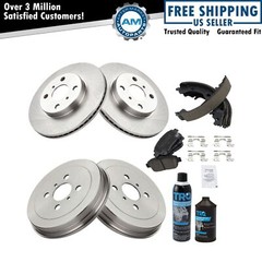 Front Ceramic Disc Brake Pad & Rotor w/ Rear Shoes & Drums w/Chemicals