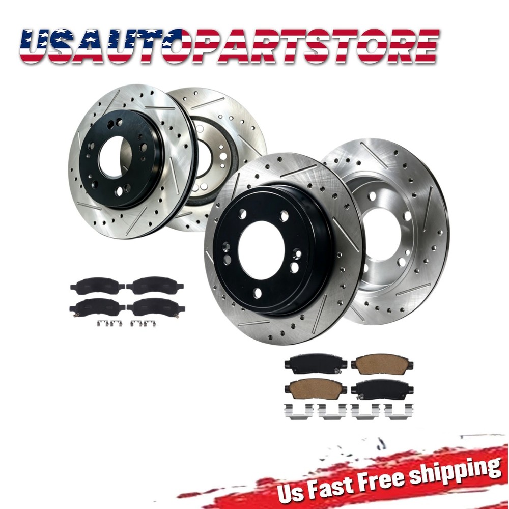 Front Rear Drilled Rotors Brake Ceramic Pads Kit for 2014 2015 2016 GMC Acadia