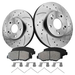 Front Rear Drilled Rotors Ceramic Brake Pads Kit for 2003-2007 Honda Accord 2.4L