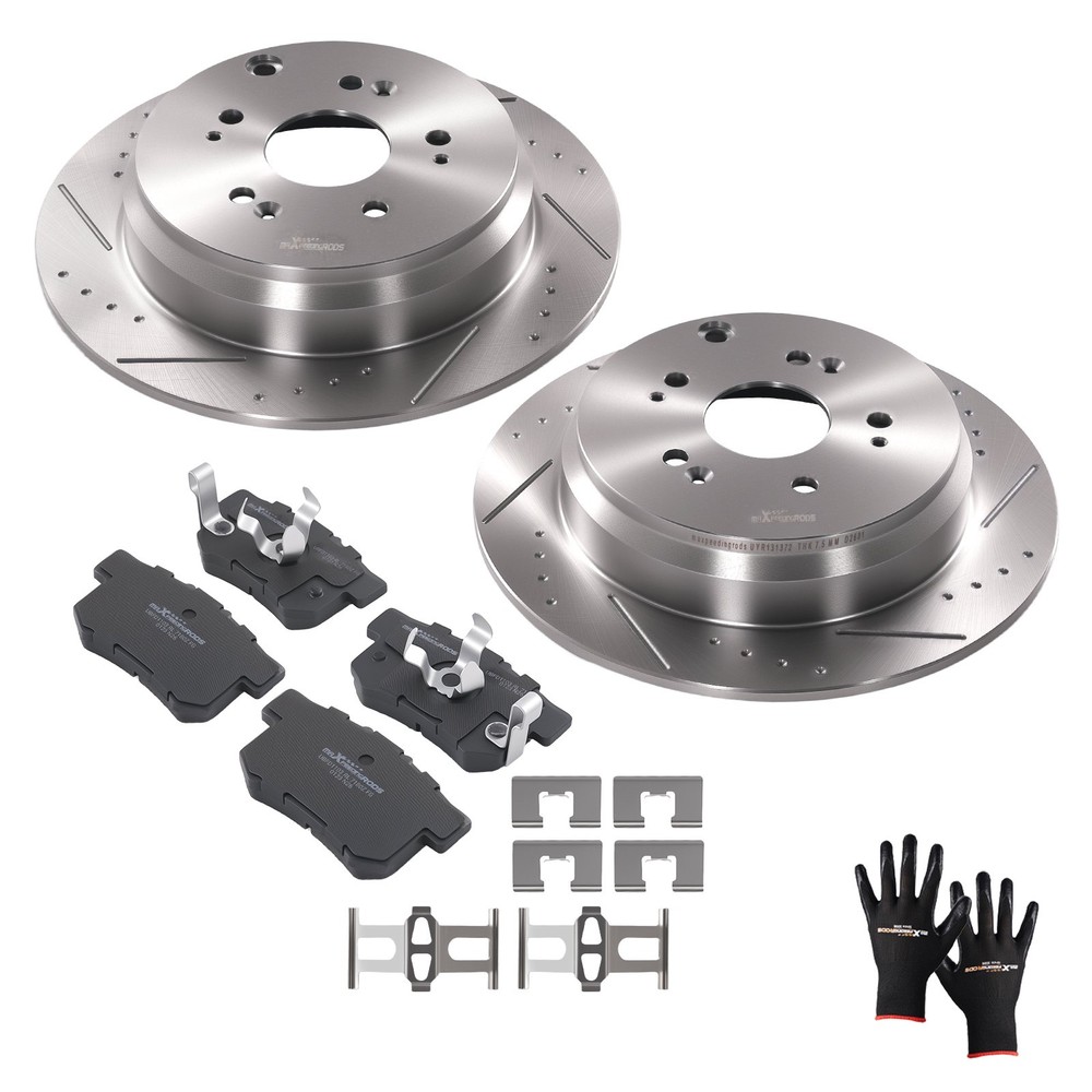 Rear Drilled Slotted Brake Rotors Ceramic Pads for Honda CR-V 2005-2016 5 Lug