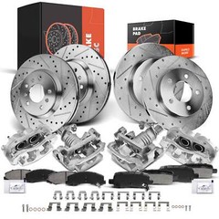 Front&Rear Drilled Brake Rotors & Brake Pad Kit + Brake Caliper for Chevy Impala