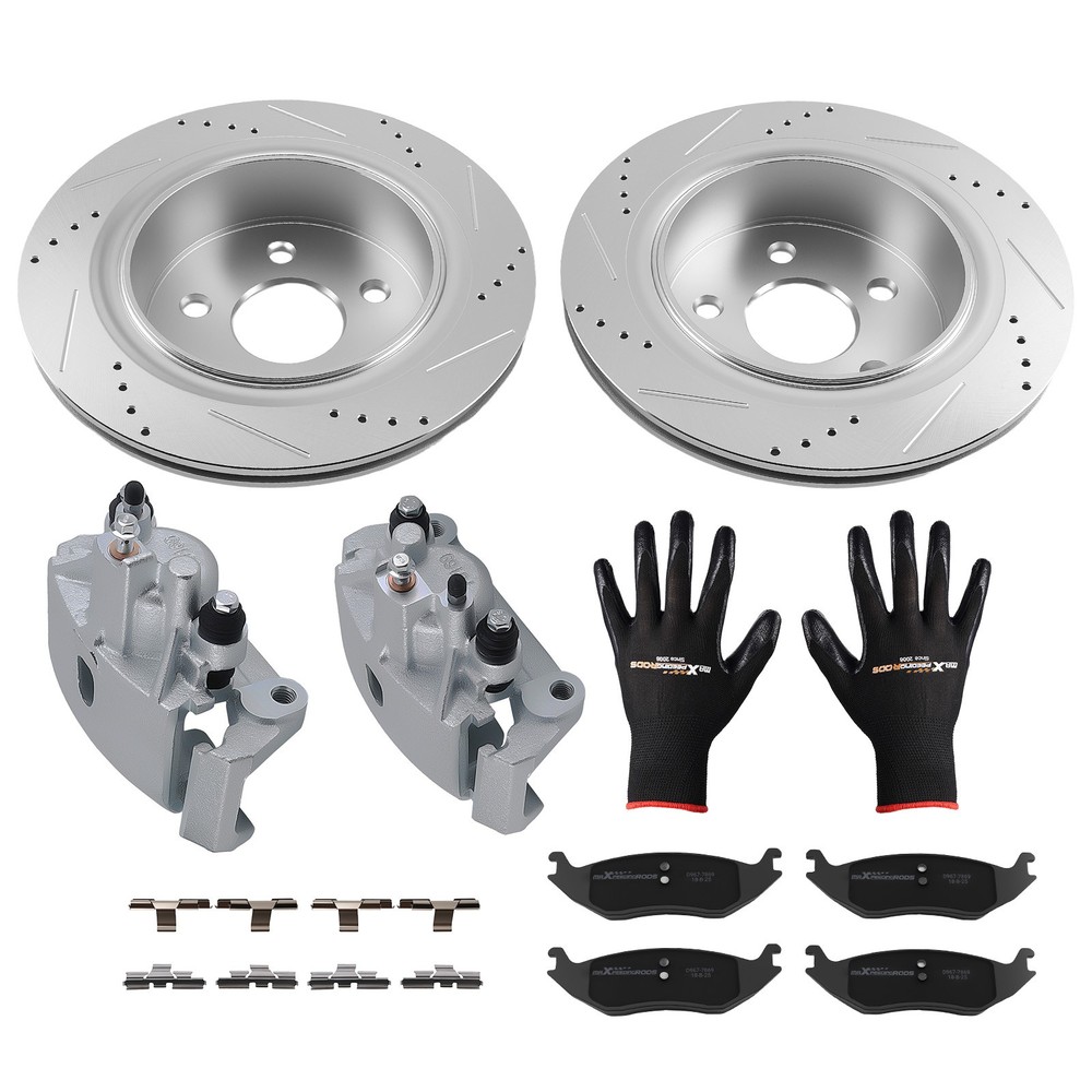 Rear Drilled Rotors+Brake Calipers & Pads For Chrysler Aspen 2007-2009 S-53006