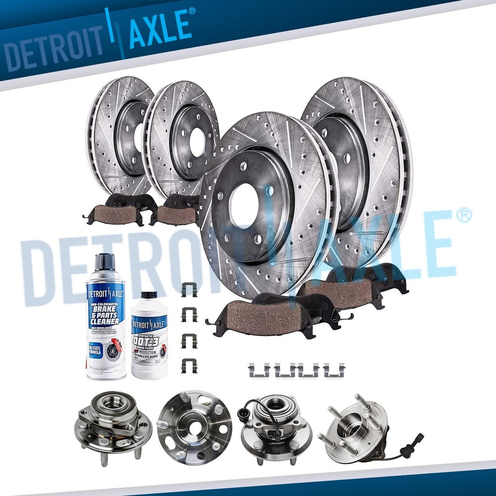 Front Rear Drilled Brake Rotor Pads Wheel Bearing Hubs for 2010-17 Chevy Equinox