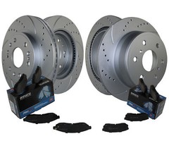 Front & Rear Brake Kit Akebono Ceramic Pad Drilled Rotors For Cadillac Chevy GMC