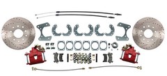 Ford 9″ Rear Disc brake kit Red Calipers , XD rotors SS flex hoses & PB cables