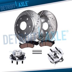 Front Drilled Brake Rotor Pad + Wheel Hub for 2000-2002 4WD Dodge Dakota Durango