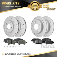 Front + Rear Drilled & Slotted Brake Rotors & Ceramic Pads For 17-20 Elantra 2.0