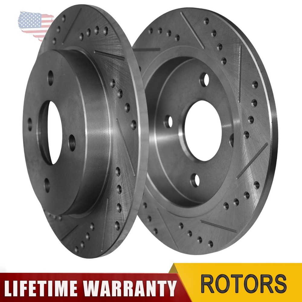 253mm Rear Drilled & Slotted Brake Rotors for Ford Fiesta 2014-2019 Focus 01-07