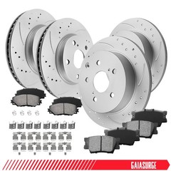 10.8″ Front and 11.1″ Rear Drilled Rotors Brake Pads for 2006-2018 Toyota Rav4