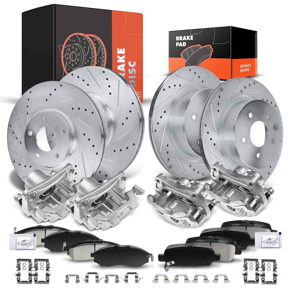 Front & Rear Drilled Rotors & Brake Pad + Brake Caliper for INFINITI EX35 EX37