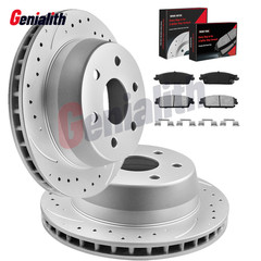 345mm REAR Drilled Disc Rotors Brake Pads for Chevy GMC Silverado Sierra 1500