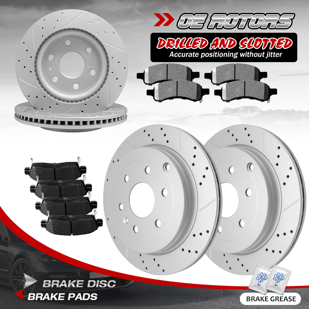 For Buick Enclave GMC Acadia Outlook Front Rear Drilled Brake Rotors +Brake Pads