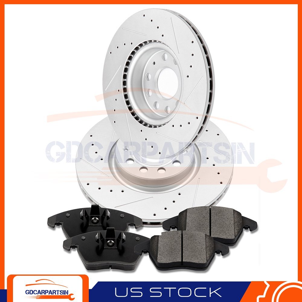 Brake Front Disc Rotors And Ceramic Pads Drilled Slot For 09-13 Audi TT Quattro