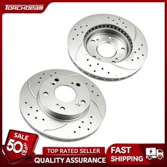 2x Front Drilled & Slotted Brake Rotors For 2006-2010 Honda Civic 1.3L 12140056