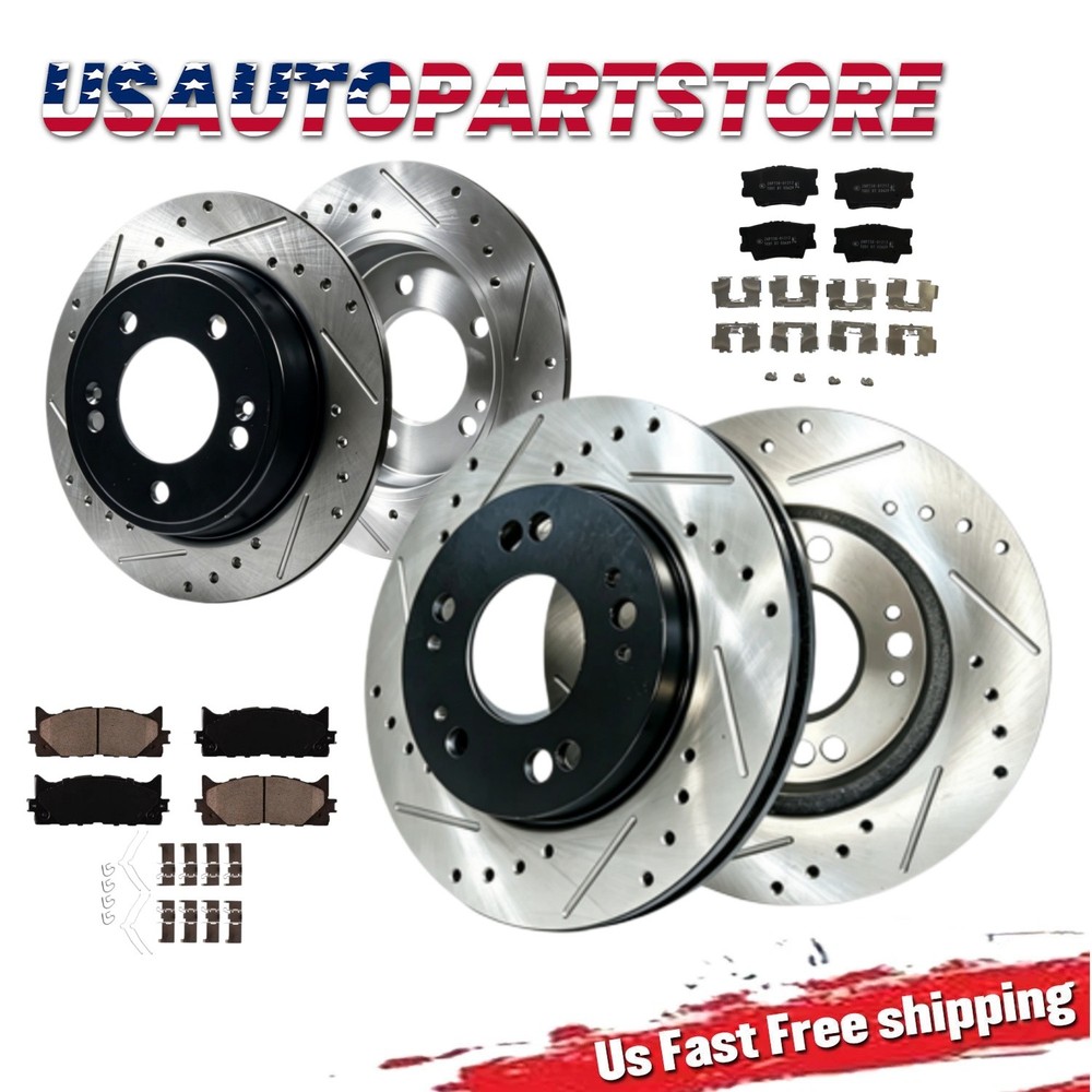Front Rear Drilled Rotors Brake Pads For 2013 – 2016 LEXUS ES300H Toyota Avalon
