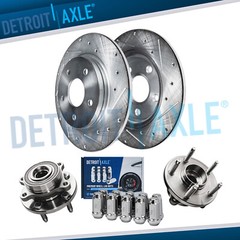 Rear Drilled Rotors Wheel Hubs w/10pc Wheel Lugnuts for Ford Taurus Flex MKS MKT