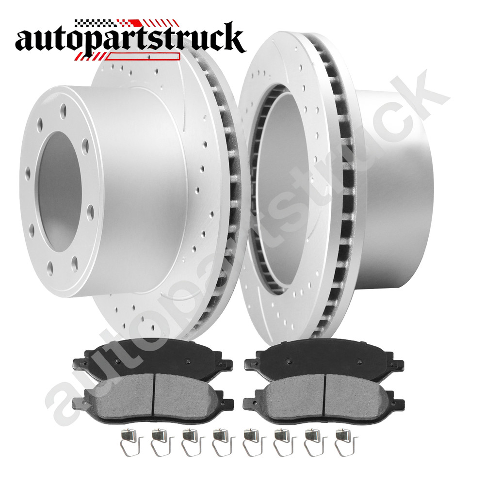 4WD Rear Drilled Rotors Brake Pads Kit for 2005 2006 2007 Ford F-250 F-350 SD